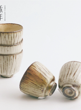 张汝佳柴烧竖纹枣子杯主人杯粉引开片手作茶器 25ml