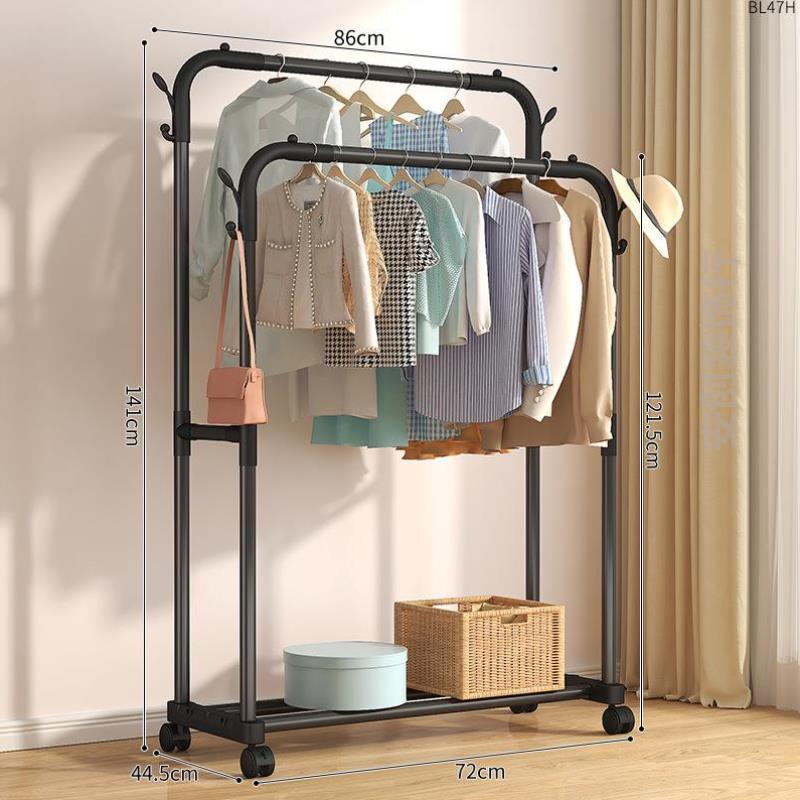 晾衣架落地加厚加粗专用衣柜折叠挂衣架阳台收纳晒卧室双杆凉架室