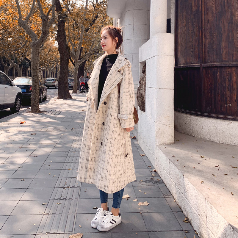小香风衣女中长款2020新款春秋韩版宽松大码显瘦毛呢外套过膝大衣