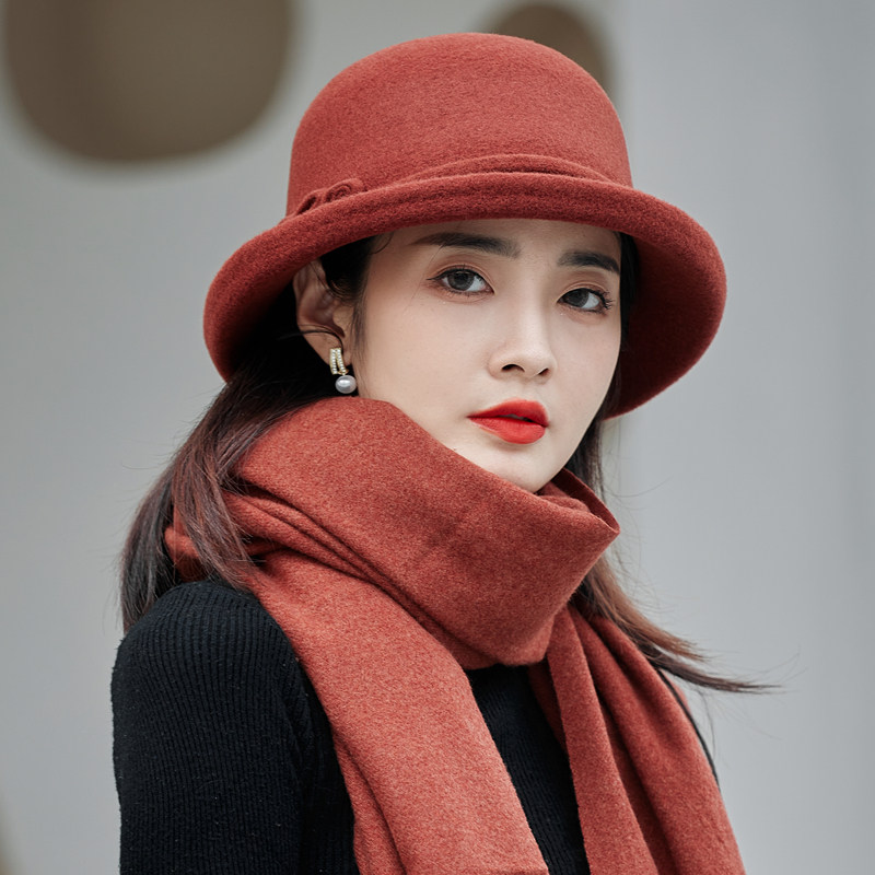 羊毛卷边帽子女冬时尚洋气秋冬季保暖帽子女冬款显脸小百搭渔夫帽