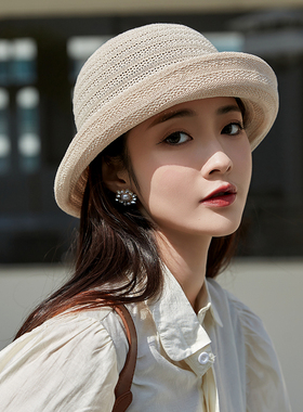防晒帽女夏遮阳2026新款时尚薄款可折叠凉帽子女夏天显脸小渔夫帽