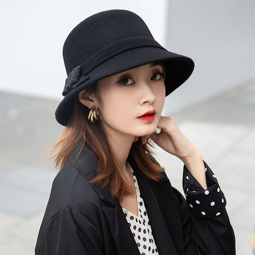 羊毛帽子女士冬时尚洋气渔夫帽女