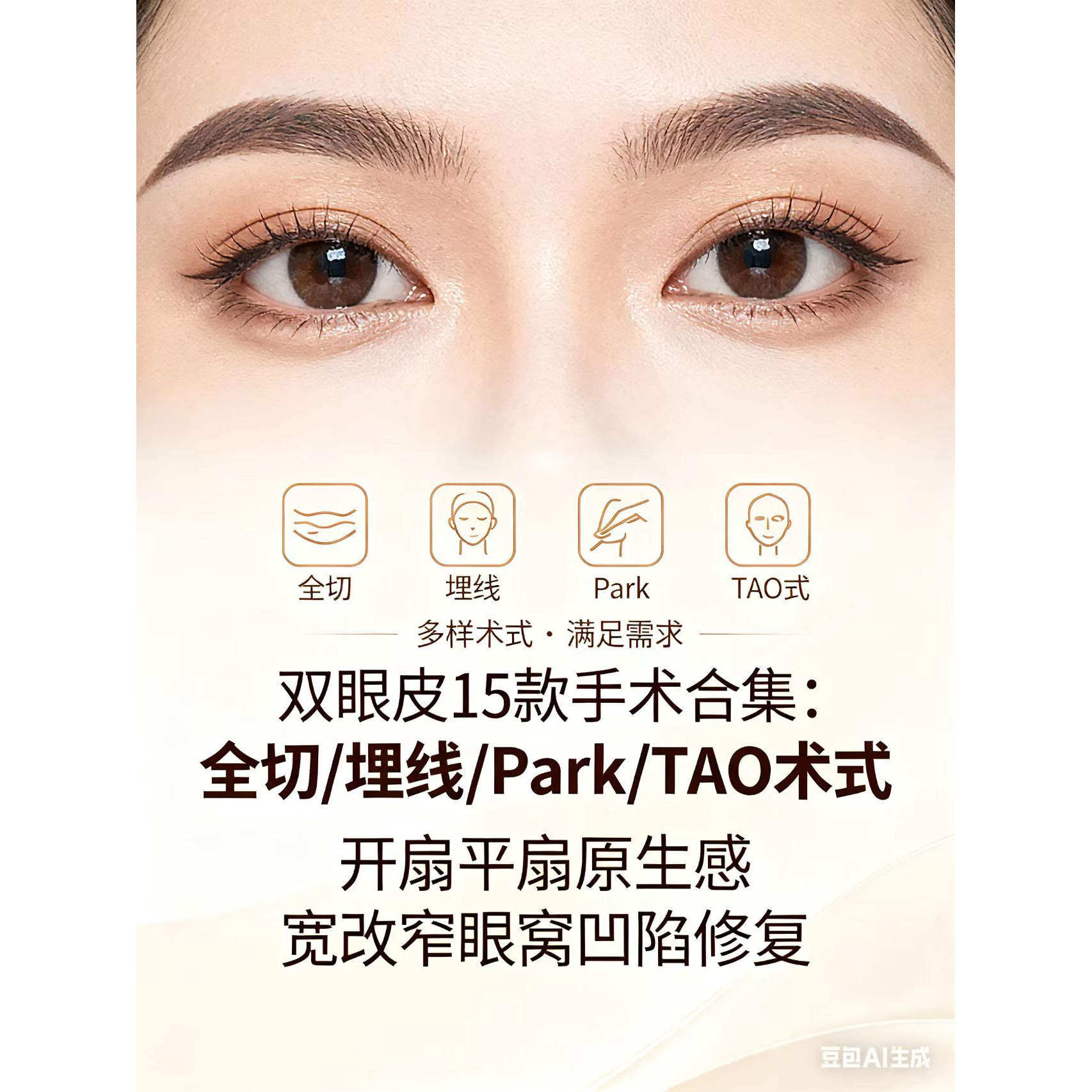 双眼皮全切埋线Park术式开扇平扇原生感宽改窄眼窝凹陷眼袋悬吊