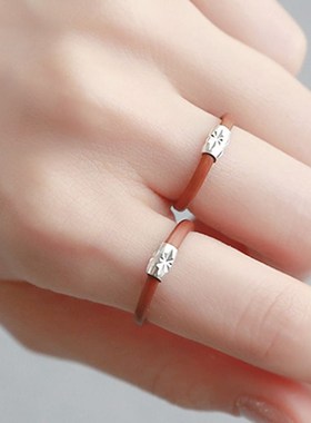 鸡血藤戒指西藏戒指情侣对戒y古风素尾戒小指本命年藏银手饰品发