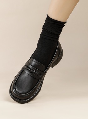 英伦风小皮鞋女2025秋新款真皮jk一脚蹬软皮黑色工作单鞋