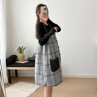 孕妇连衣裙套装秋冬装高级感小个子春季大码中长款两件套背带裙