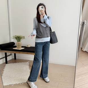 孕妇牛仔裤2026新款春季外穿小个子孕晚期加绒秋冬阔腿直筒裤长裤