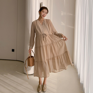 宽松大码 2022春季 轻奢波点裙子 雪纺连衣裙高级感春秋长款 孕妇春装