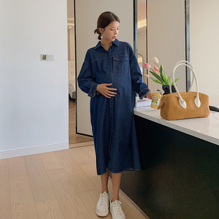秋装 2025新款 连衣裙轻奢高级感秋款 孕晚期秋季 牛仔裙长 大码 孕妇装