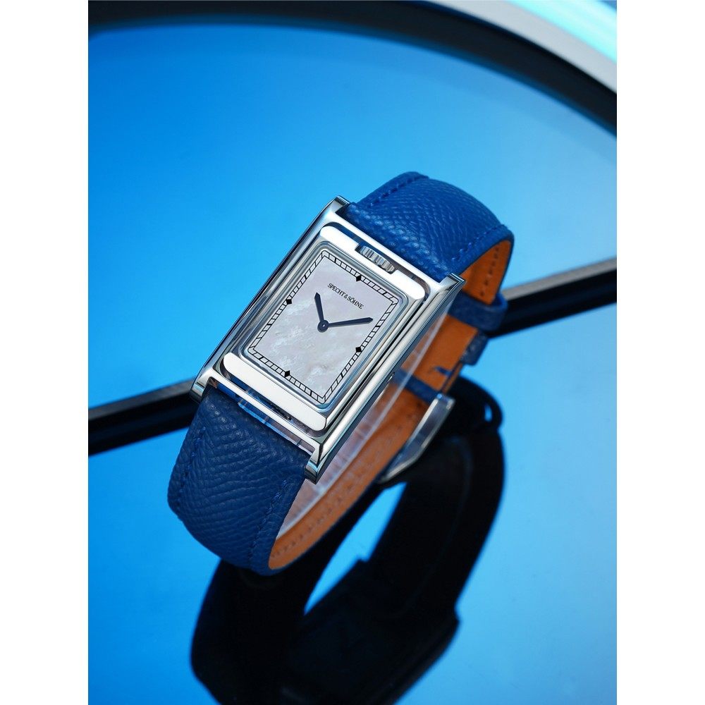 新款奢华男士方形手表旋转双色表盘罗马刻度双面翻转石英机芯男表