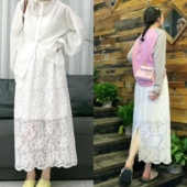 女欧货高腰小众显瘦A字纯色绣花 蕾丝半身裙中长款 2026新款 大码