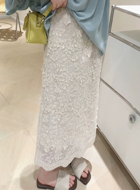 小亮片钩花蕾丝半身裙女夏2025新款今年流行爆款直筒裙子半身长裙