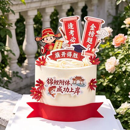 红色状元金榜题名蛋糕装饰插牌亚克力旗开得胜毕业季逢考必过r