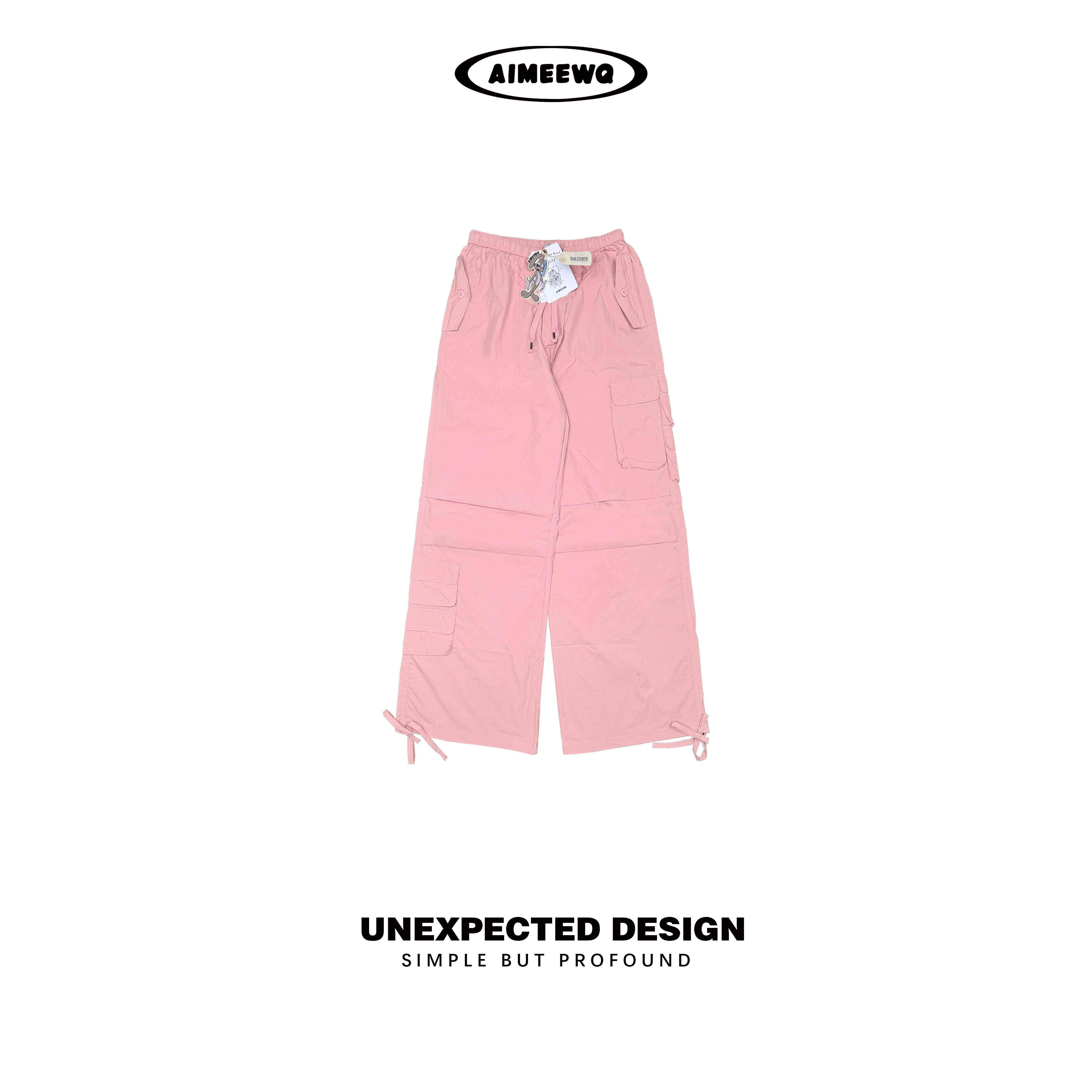 AIMEEWQ  春夏25新款小怪兽休闲宽松户外口袋梭织长裤  AMS0563