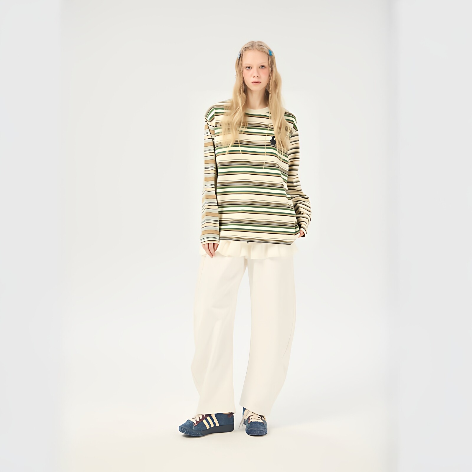 AIMEEWQ  新款春秋小怪兽纯棉色织条拼色阿贝针织条纹T恤 AM0855