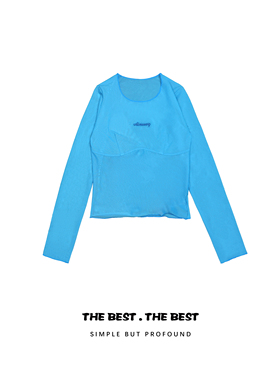 AIMEEWQ 2024春季新款修身显瘦高级感纯棉辣妹圆领网纱长袖T 6761