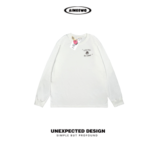 T恤AM0638 小怪兽300克26支双纱纯棉咖啡染色长袖 AIMEEWQ 25新款