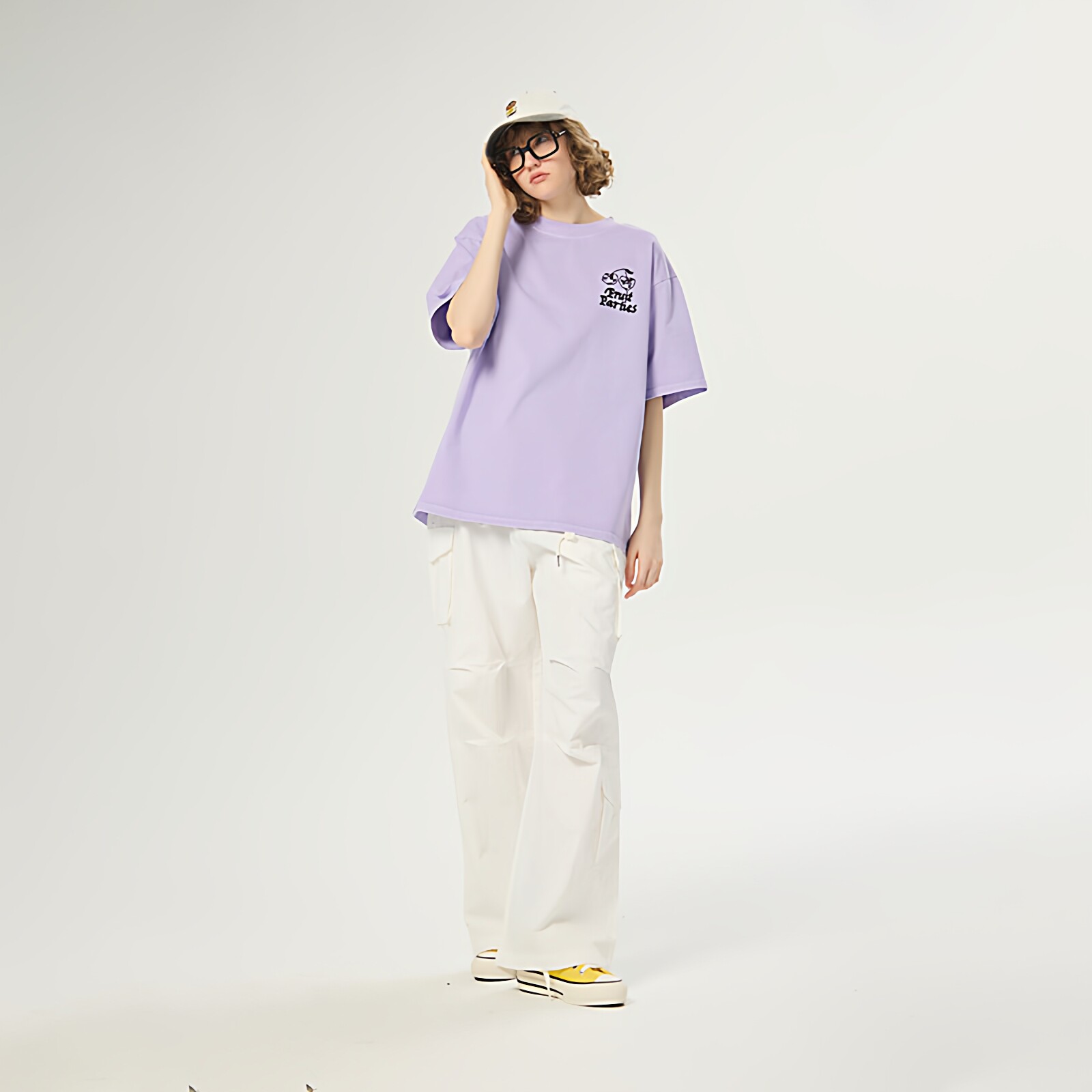 AIMEEWQ新款夏季小怪兽纯棉200克双纱刺绣染色水果字母短袖AM0303