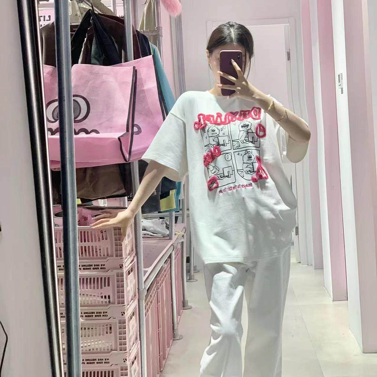 AIMEEWQ   春秋新款宽松刺绣线下专柜爆款IKARI刺绣短袖 AM0018-1