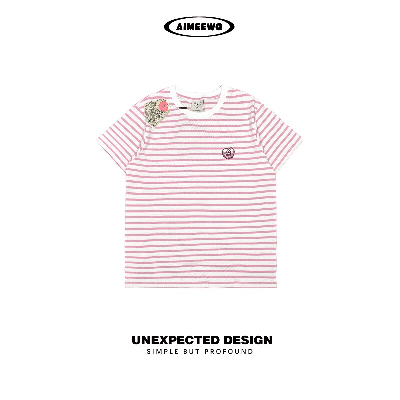 AIMEEWQ   新款夏季小怪兽纯棉三色骷髅穆尔条纹T恤  AM0896