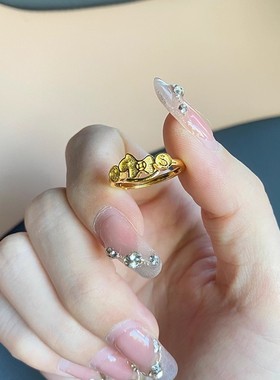 小红书爆款仿黄金马上有钱戒指女轻奢小众设计高级感指环新款