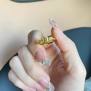 小红书爆款仿黄金马上有钱戒指女轻奢小众设计高级感指环新款