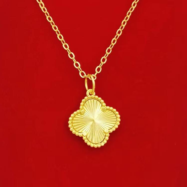 越南沙金饰品平安扣精品镭射四叶草吊坠单坠车花四叶草金项链女士