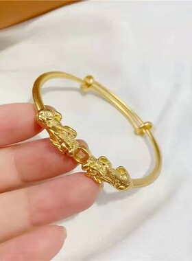 金店同款貔貅推拉手镯女款久不掉色民族风双貔貅铜钱币手饰品手串