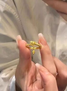沙金饰品新中式复古风神龙摆尾戒指久不掉色设计小众高级感首饰品