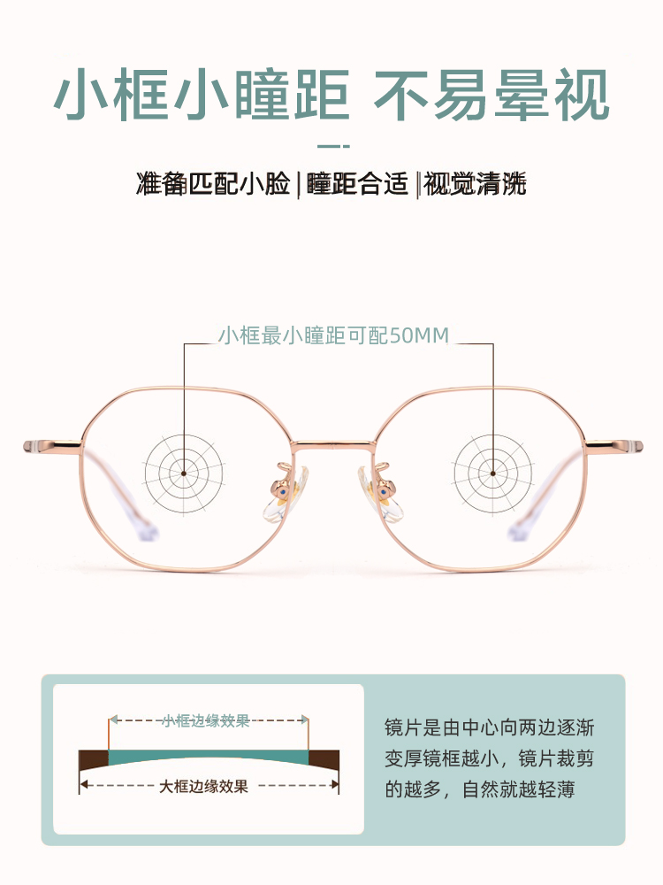 高度数专用宽边纯钛近视眼镜小脸