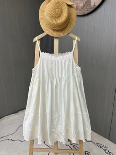 日系森女下摆四节拼刺绣花边吊带连衣裙春装文艺内搭叠穿女裙子