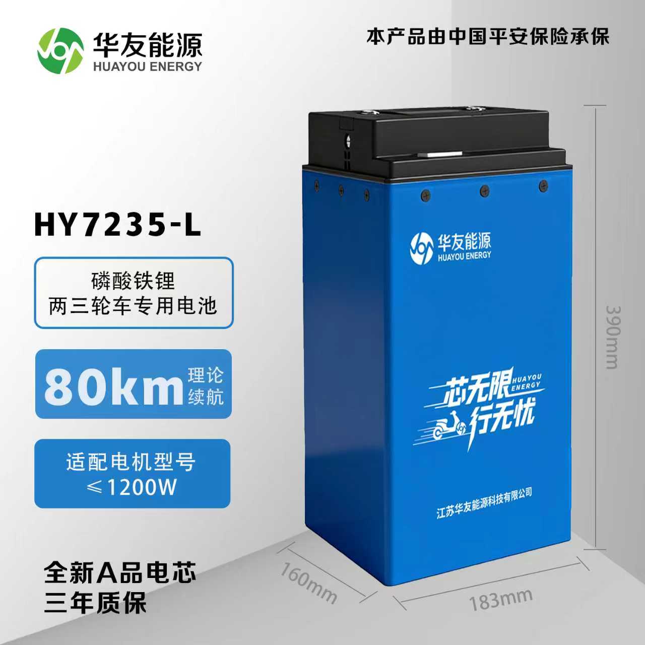 华友磷酸铁锂电池60/72v30A两三轮车全新A品大容量快递外卖车通用