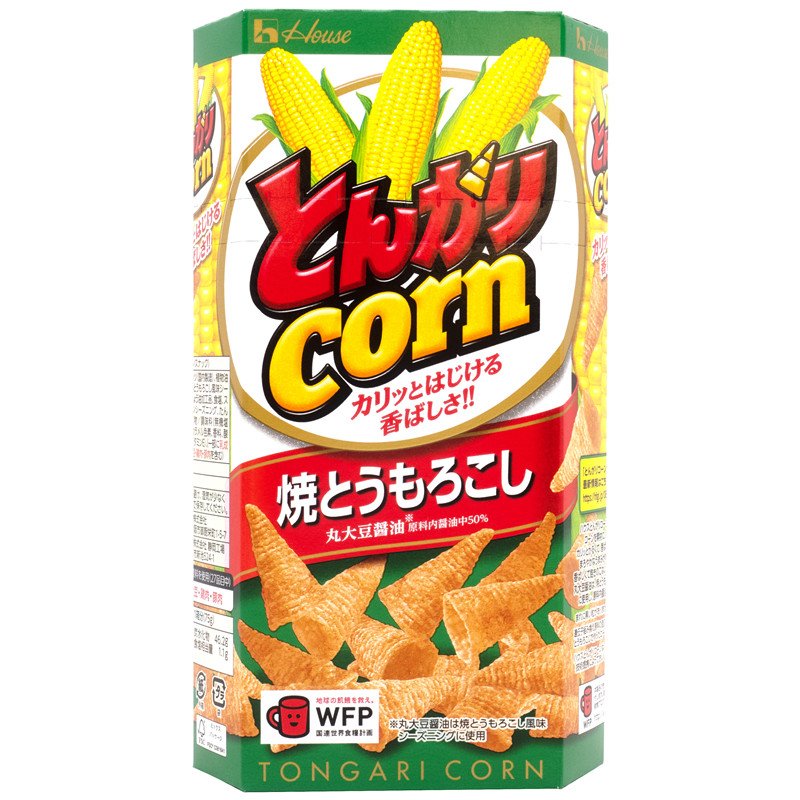 日本进口好侍尖角脆烧烤味玉米膨化食品儿童小零食盒装75g