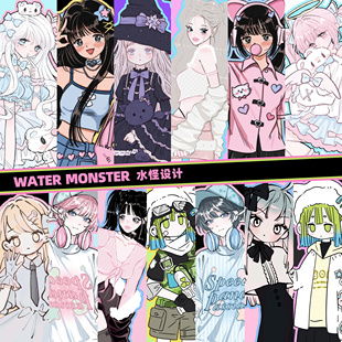 水怪家原创人物手帐装饰防水diy贴纸韩系咕本人物