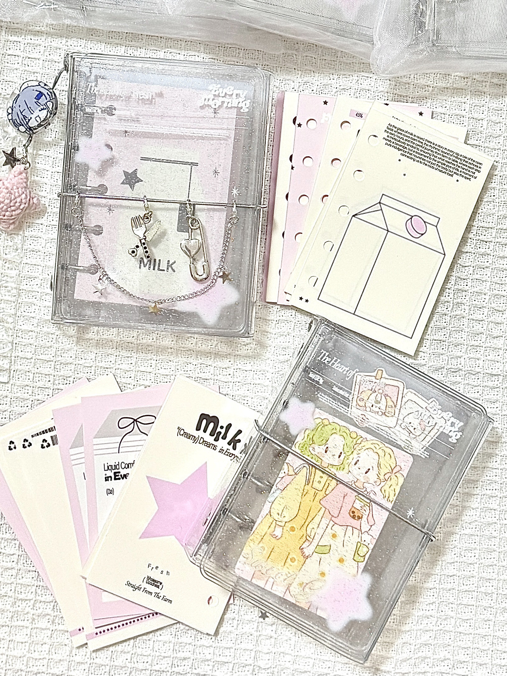 水怪家星星牛奶三折m5活页手帐本ins韩系粉色原创手帐本内页A7M5