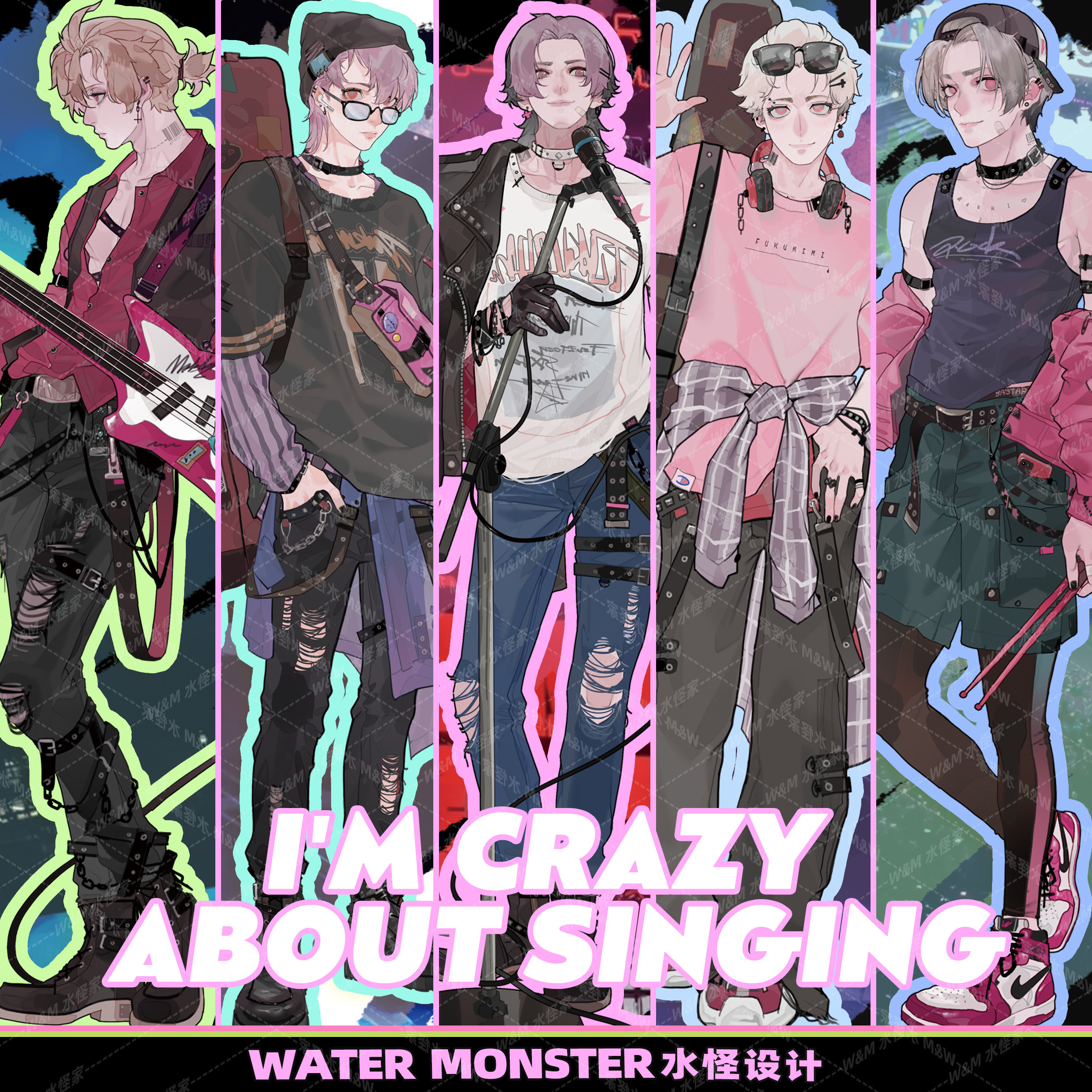 水怪家潮流人物贴纸手帐防水DIY拼贴装饰潮男音乐组合乐队的青春