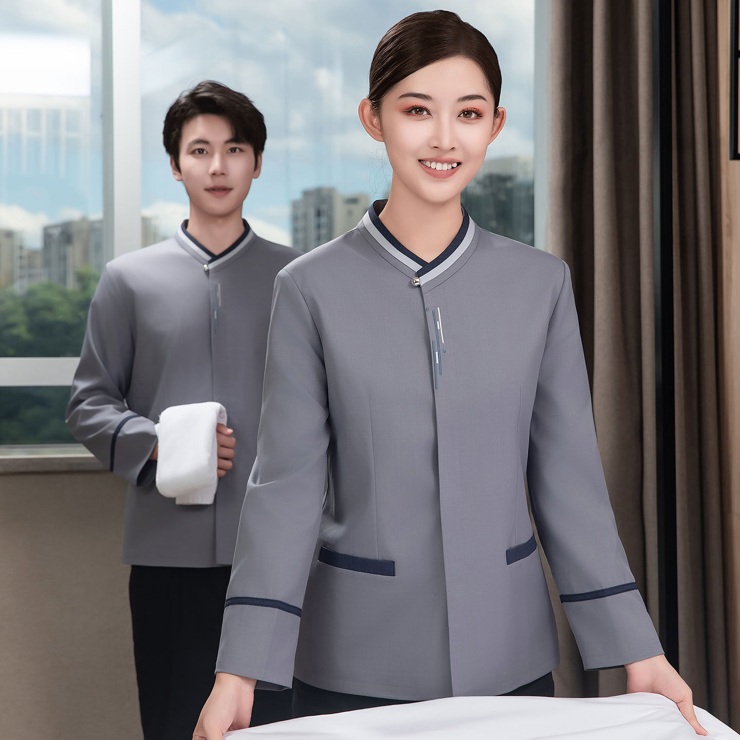 饭店保洁员工作服长袖酒店宾馆客房物业保洁清洁工PA制服秋冬装女