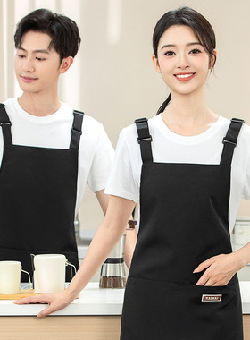 绿色帆布防水围裙定制奶茶水果超市咖啡生鲜卖场服务员工作服印字