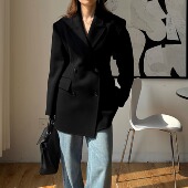 米白色毛呢外套女 双面羊毛大衣短款 2025秋冬新品 高端黑色收腰修身