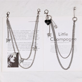 装 欧美ins嘻哈复古双层百搭蝴蝶裤 链挂链西裤 饰胸针配饰男女潮