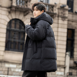 90白鸭绒连帽男士羽绒服中长款2025冬季新款加厚保暖外套青少年潮