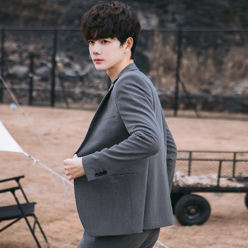 痞帅休闲西装外套男士韩版小西服套装商务正装修身高级感结婚新郎