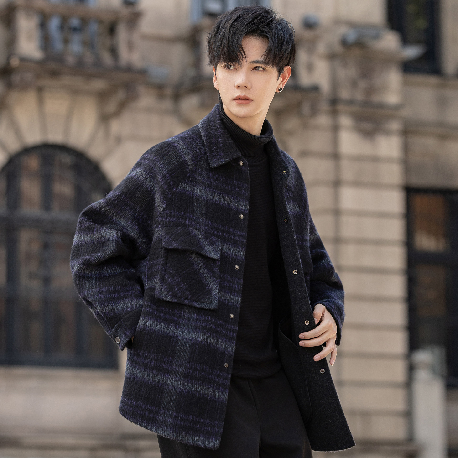 双面绒大衣男士短款夹克秋冬季2025新款羊毛呢格子外套青少年学生,男装,毛呢大衣,淘宝优惠券,粉丝福利购,淘宝优惠卷