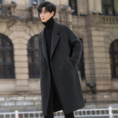 过膝呢子风衣秋冬季 100全纯羊毛大衣男士 双面绒外套中长款 加厚潮