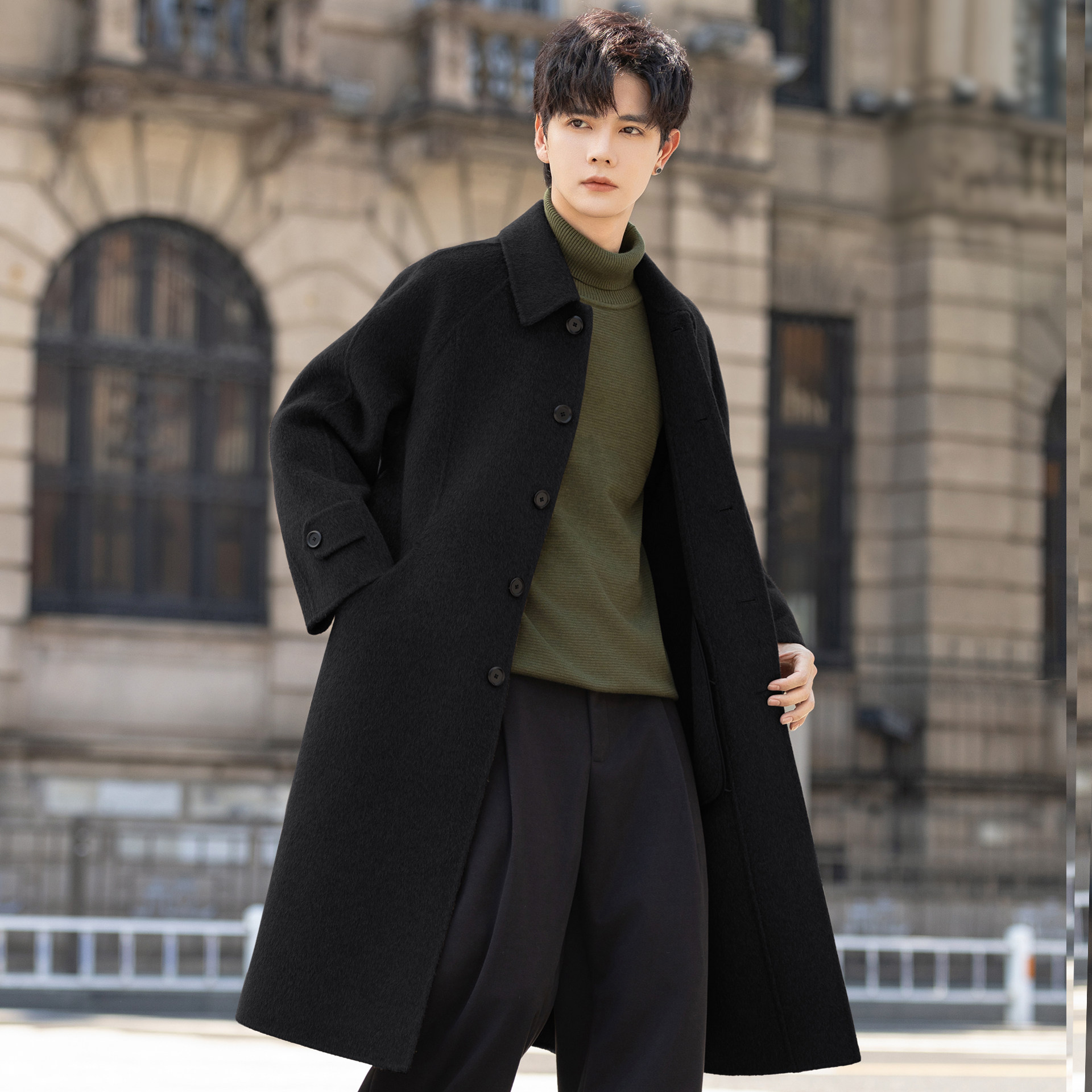 100纯羊毛大衣男士呢子外套中长款过膝翻领双面绒风衣秋冬季加厚,男装,毛呢大衣,淘宝优惠券,粉丝福利购,淘宝优惠卷
