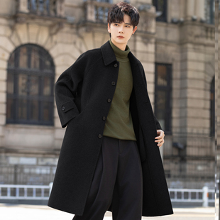 100纯羊毛大衣男士呢子外套中长款过膝翻领双面绒风衣秋冬季加厚