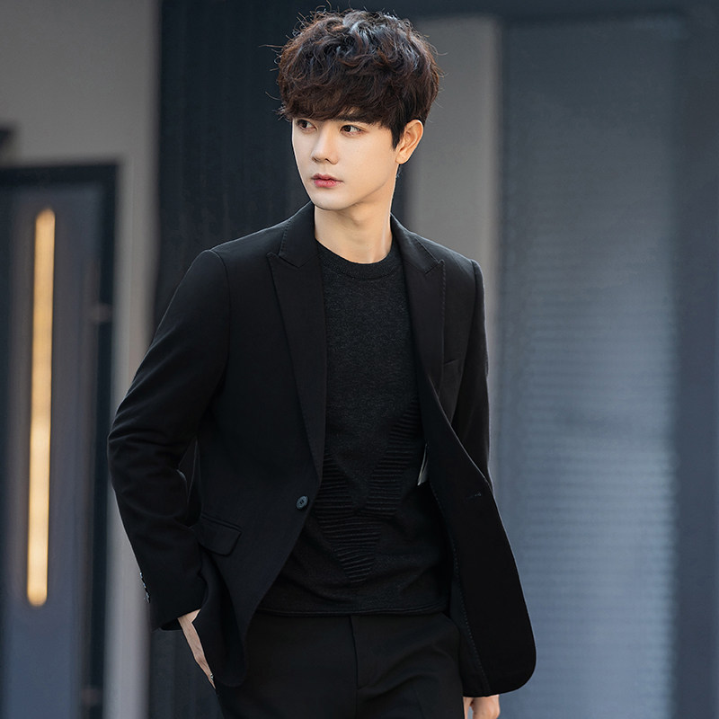男士西服套装韩版休闲商务正装修身戗驳领小西装男外套春秋季薄款