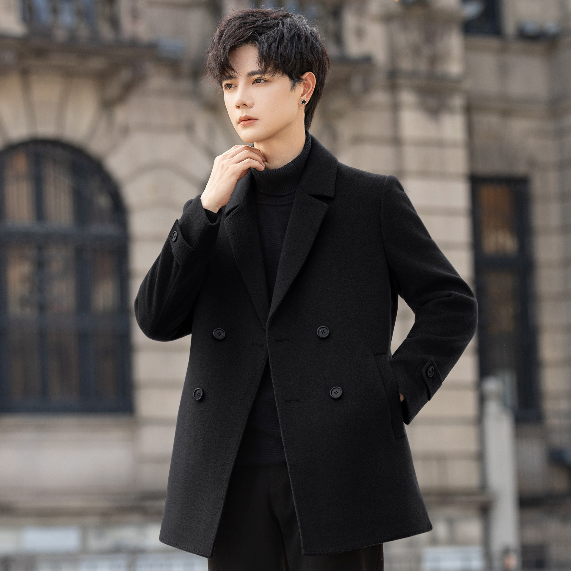 双排扣大衣男士双面绒外套中长短款秋冬加厚羊毛呢子风衣商务英伦,男装,毛呢大衣,淘宝优惠券,粉丝福利购,淘宝优惠卷