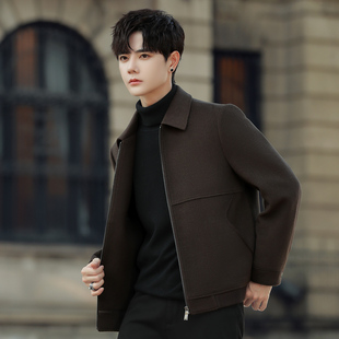 翻领羊毛呢子外套男士双面绒夹克短款大衣商务秋冬季加厚英伦风潮