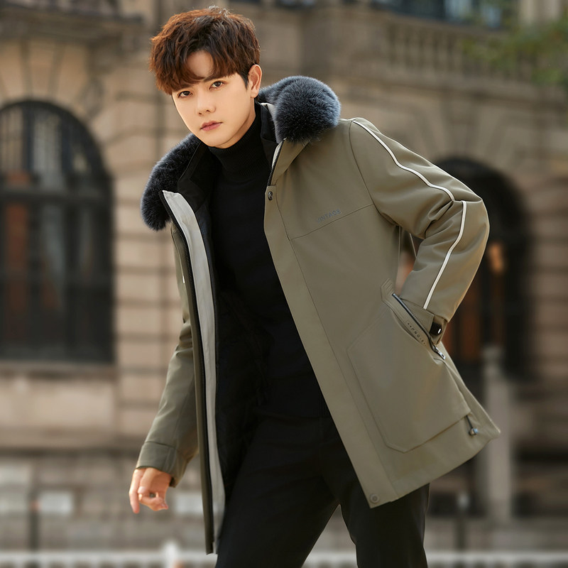 男士派克服中长款2023新款皮毛一体外套獭兔毛貂内胆冬季海宁皮草